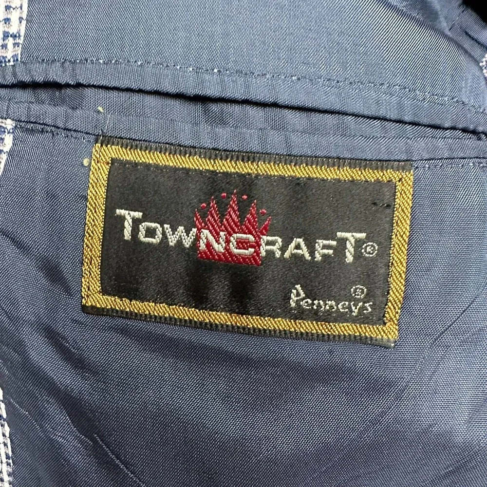 VTG 70s Pennys Towncraft Blazer 36R Blue Tweed Leisure Jacket Coat Disco Western